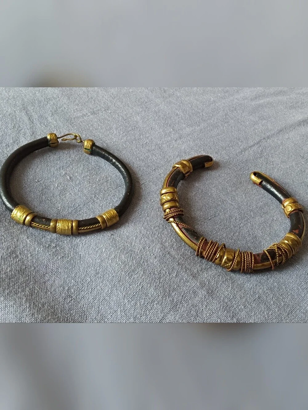 Vintage Rhodesian Horn & Brass Bracelet Pair Victoria Falls Provenance 60s 70s